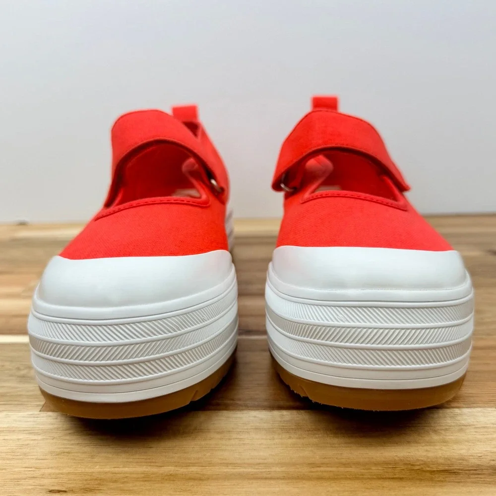 Keds Women's WF68129 Orange Red Canvas Platform Mary Jane Shoes Size 9